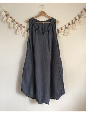 d96P 100% Linen Aline Sleeveless Flowy Shirtdress Handmade Coastal Beachy XL